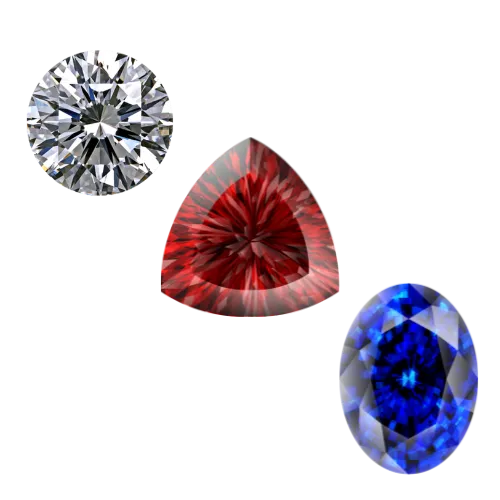 Three different types of gemstones are shown.