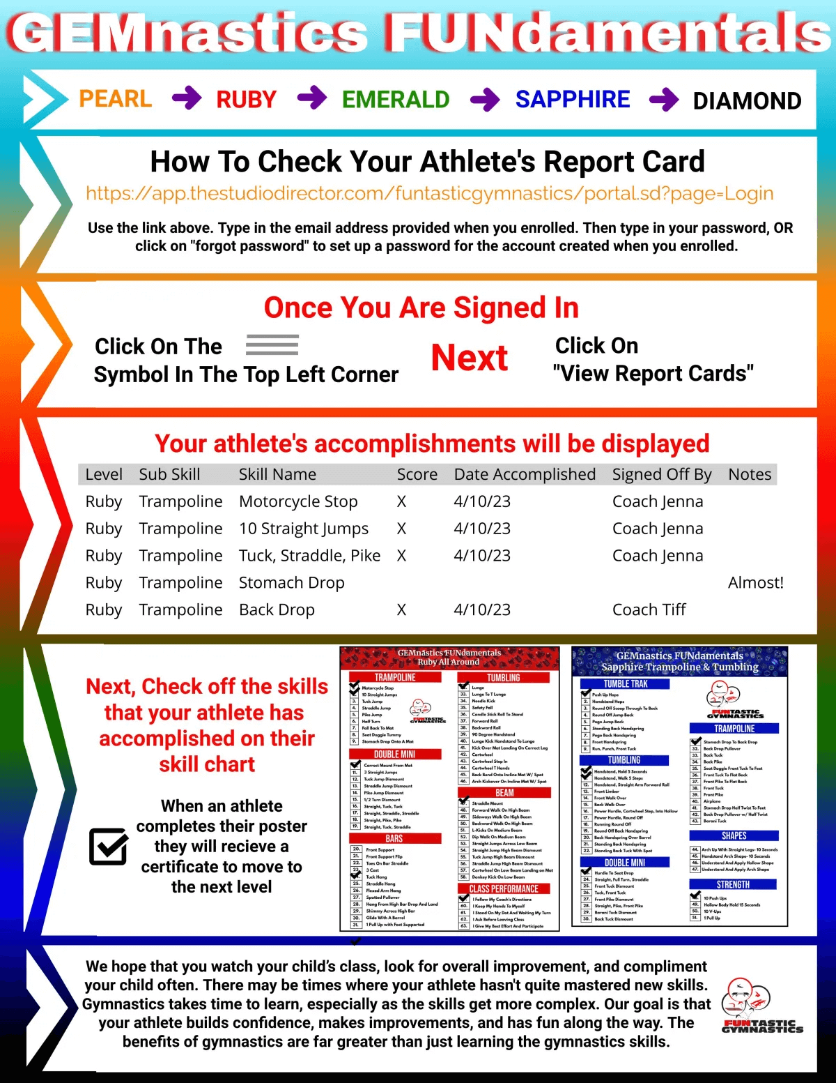 A sports report card for athletes with multiple colors